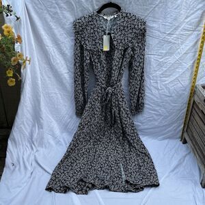 Boden Black and White Floral Midi Dress